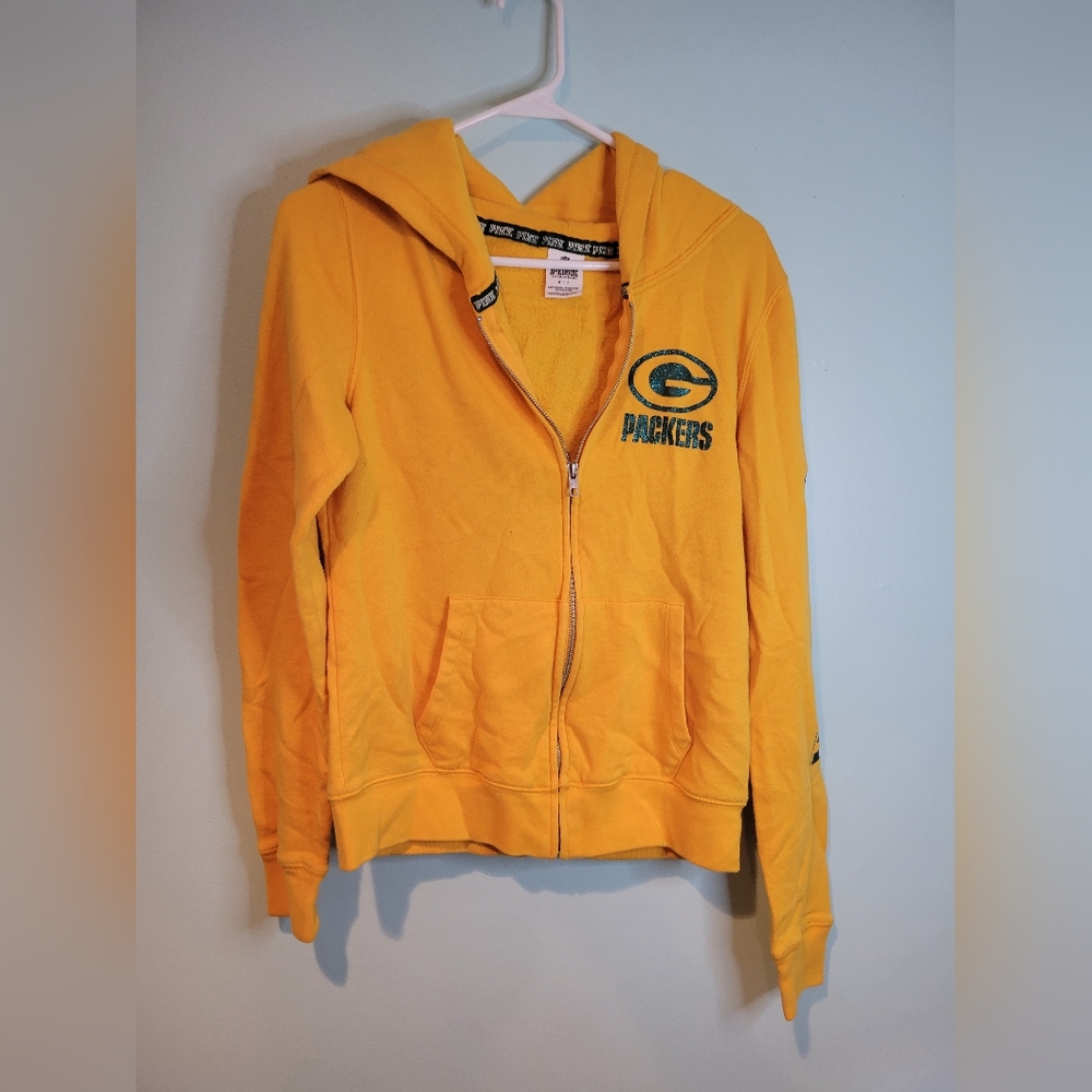 Victoria Secret Sweatshirt Packers Gold and Green Zip up.  Size Small